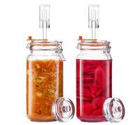 Glolaurge 2 Liters Fermentation Jar, 64oz Glass Fermenting Jar with Airlocks and Weights for Making Sauerkraut, Kimchi, Pickles, Mead, Cider & More, Pack of 2