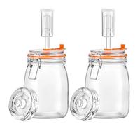 Glolaurge Fermentation Jar, 1.1Liters Glass Fermenting Jar with Fermentation Weight for Making Sauerkraut, Kimchi, Pickles, Mead, Cider & More, Pack of 2