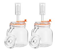 Glolaurge Square Fermentation Jar, 1Liters Glass Fermenting Jar with Fermentation Weight for Making Sauerkraut, Kimchi, Pickles, Mead, Cider & More, Pack of 2