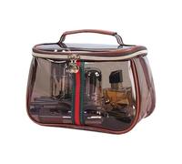 GLOLOOS New Retro Vintage Vanity Bag, Clear Makeup Organizer with Handle,Large Capacity Waterproof Makeup Organizer bag with Zipper,Travel Cosmetic & Skincare Storage Case for Ladies (Coffee)