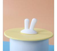 Glomc 1 Pack Silicone Glass Cup Cover, Cup Lid With Spoon Holder, Leakproof Suction Seal For Coffee Mugs Bowls, Bpa Reusable Dust Proof Cover, Microwave Safe(White Bunny Ears)