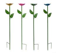 Glomc 4PCS Bird Bath, Metal Flower Feeder Stakes With Multicolor Cups And Realistic Leaves, 24 Inch Iron Garden Decor For Birds, Bees And Butterflies Outdoor Enthusiasts(four-piece)