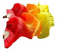 Glomc A Pair 1.5M Belly Dance Dancing Fan Dance Dancing Long Fan Long Stage Performance Fan With 16 Ribs For Dance Show (Red)