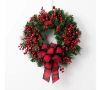 Glomc Christmas Wreath Artificial Red Holly Berry Green And Red Classic Design Front Door Wall Decor For Home Holiday(40cm)