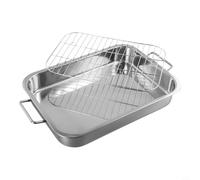 Glomc Grill Pan,Premium Stainless Steel Roasting Pan With Rack For Oven Baking And Roasting,Heavy-Duty Dish, Mirror-Polished, Dishwasher Safe, For All Standard Ovens(36 * 26 * 6CM)