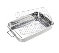 Glomc Grill Pan,Premium Stainless Steel Roasting Pan With Rack For Oven Baking And Roasting,Heavy-Duty Dish, Mirror-Polished, Dishwasher Safe, For All Standard Ovens(42 * 32 * 6.5CM)
