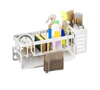 Glomc Kitchen Storage Rack, Stainless Steel Kitchen Sink For Caddy Organizer With Drain Rack For Sponges Brushes Dishcloths, Space Saving Countertop Holder(White)