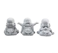 Glomc Set Of 3 Fat Smiling Buddha Garden Ornament Resin Sandstone Effect Outdoor Indoor Statue Decoration For Zen Meditation Space Or Home Garden B+C)