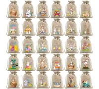 Glomc Set of 30 Linen Easter Drawstring Bags, with Rabbit and Egg Patterns Candy or Gift-Pouch for Spring Party Favors and Holiday Decoration(10 * 15cm)