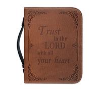 Glomenade Brown Bible Cover Case for Women Men Classic Bible Carrying Bag with Zipper Church Large Book Bible Protector Trust in The Lord with All Your Heart Bible Cover