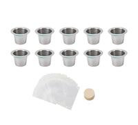 Glomora 10PCS Refillable Coffee Capsules Cup,Stainless Steel Reusable Coffee Pods with Aluminum Foil Lids Filter Paper