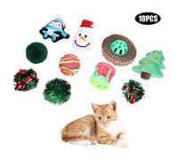 Glomora 10PCS Value Pack Plastic Ball Cat Toys Balls,Plastic Pet Cat Christmas Ring Paper Ball Bell Funny Interactive Training Supplies Toy Set for Indoor Kitten