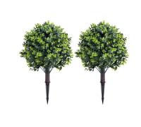 Glomora 2PCS Artificial Eucalyptus Topiary Ball Tree 17.7 Inch PE Fake Plant Faux Greenery Shrub Bush with Ground Spike for Garden Porch Yard Patio Decor