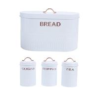 Glomora 4PCS Bread Box and Canister Set Food Grade Iron Coffee Tea Sugar Storage Container Metal Bread Box Set for Kitchen Countertop (White)