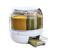 Glomora 6 Grid Food Dispenser, 360° Rotatable Round Bucket Sealed Grain Container, Insect Proof and Moisture Proof Grain Storage Box, for Home Kitchen Organiser(Small)