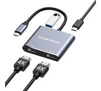 Glomtheia USB C to Dual HDMI Adapter, 4K@60Hz Dual Monitor HDMI Splitter for Extended Display, 100W PD, USB-A Port, Windows Enables 3-Screen Multi-Display, macOS Supports Mirror Mode Only