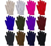 Glooarm 12 Pairs Winter Gloves Knit Warm Gloves Bulk Adult Stretchy Magic Gloves for Men Women Teens, Beige, Gray, Red, Royal Blue, Dark Color a, Large