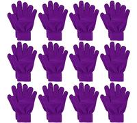 Glooarm 12 Pairs Winter Gloves Knit Warm Gloves Bulk Adult Stretchy Magic Gloves for Men Women Teens, Dark Purple, Medium