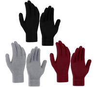 Glooarm 3 Pairs Winter Gloves for Men Women Thick Cashmere Magic Winter Gloves Knit Stretchy Mittens Unisex Adults Gloves, Black，middle Gray，burgundy, Medium