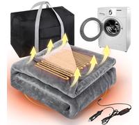 Glooglitter 1 Pcs 12v Heated Car Blanket 3 Heating Levels Dark Grey Electric Blanket Winter Washable Heating Throw Plug in Cigarette Lighter Socket with Storage Bag for Truck Camping, 40 x 60 Inch