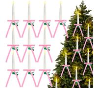 Glooglitter 10 Sets Flameless Taper Candles with Pink Bow Christmas Decorative LED Flickering Lights with Remote Timer Dimmer 5.9" Ivory Taper Candles Battery Operated for Home Christmas Trees Decor