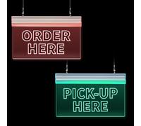 Glooglitter 2 Pcs 12 x 6 Inch Order Here and Pick up Here Signs Led light neon Hanging 7 changeable colors Bright Glowing Business Signs for Bar Restaurant Supermarket Retail Shop Business Food Truck