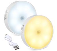 Glooglitter 2 Pcs Magnetic Cruise Ship Motion Sensor Light with USB Cable LED Rechargeable Night Light Battery Nightlight Safe Cordless Nightlight for Cruise Ship Cabin Hallway Bathroom (White & Warm)