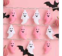 Glooglitter 2 Pcs Pink Halloween Ghost Lights 6.5 ft Pink Cute Ghost Lights String for Halloween Decorations Indoor Window Tree Yard Decoration Porch Camper Party Door Decor