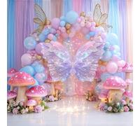 Glooglitter 47 Inch Giant Butterfly Party Decoration Mariposas Grandes para Backdrop Decor Large 3D Silk Light up LED Butterfly Backdrop for Wedding Baby Shower Birthday Fairy Garden Outdoor (Purple)