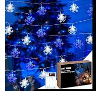 Glooglitter 50 ft 100 LED Christmas Snowflake Lights Blue and White Christmas Snowflake String Lights Battery Operated Plastic Fairy Lamp for Xmas Tree Winter Party Garden House Indoor Outdoor Decor