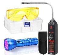 Glooglitter Auto Air Conditioner Leak Detector Tool WJL-6000 Refrigerant Leak Detector with UV Flashlight and Yellow UV Protective Glasses for HVAC Air Conditioner R22 R410A R134A (Large 28 LED)