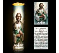Glooglitter Catholic Prayer Candle and Card Set 8" LED Flameless Prayer Candle Devotional Religious Card Decoration Gifts for Easter Passover Halloween Christmas Activities(St. Jude)