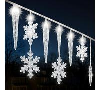 Glooglitter Christmas Icicle Snowflake Lights 7.87 ft 129 LED Curtain Lights Outdoor with 19 Drops White Christmas Snowflake and Icicles for Garden, Yard, Indoor Outdoor Xmas Decor
