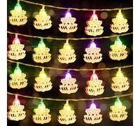 Glooglitter Multi Color String Lights, 10 Feet 20 LED Battery Operated Diya Lights, Lotus Shaped Decor for Home, Window, Wedding, Party, Indoor Outdoor