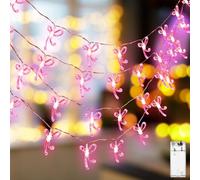 Glooglitter Pink Bow String Lights 9.84 ft 20 LED Pink Fairy Lights Battery Operated Decorative Waterproof Indoor Outdoor Twinkle Coquette Bow Decor for Bedroom Wedding Birthday Party (Cute Bowknot)