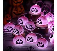 Glooglitter Pink Halloween Pumpkin Lights 6.5 ft Pink Jack O Lantern Decor | Pumpkin String Lights Halloween Decorations, Battery Operated, Indoor Yard Porch Decor, Camper Party Door Window Tree Decor