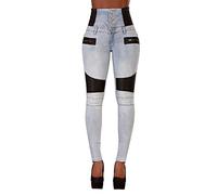 Glook Women High Waisted Jeans Skinny Fit, Butt Lifting Design (2XL, Jeans with Leather)
