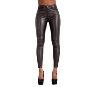 Glook Women High Waisted Leather Look Trousers Slim Fit Skinny Butt Lifting Jeans (L, Black 2)