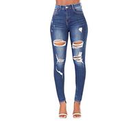 Glook Women High Waisted Skinny Slim Fit Stretchy Denim Butt Lifting Jeans Pants (2XL, Ripped Jeans)