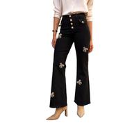 Glook Womens Flared Jeans Stretch Wide Leg Mid Waist Bootcut Denim with 4 Buttons, Tummy Control Fit UK (L, Black 3)