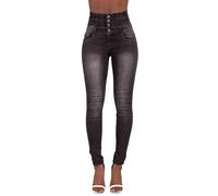 Glook Womens High Waist Skinny Slim Fit Stretchy Denim Butt Lifting Jeans, Faded Black, 12