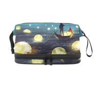 Glooming Moons Floating on The Sea Double Layer Cosmetic Bag for Women and Girls, Travel Toiletry Bag Makeup Handy Pouch Organiser Bag with Brush Compartment