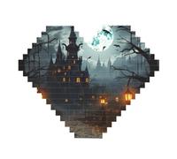 Gloomy Castle And Witch Building Block Puzzle Heart Shaped Personalized Photo Building Blocks Puzzles Family Keepsake Diy Romantic Home Decor Anniversary Birthday Gifts For Her, Him, Lovers, Couples
