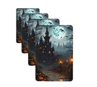 Gloomy Castle And Witch Car Air Fresheners 4 Pcs Rectangle Hanging Car Air Freshener Fragrance Scented Cards Auto Mirror Pendant Aromatherapy Tablets For Car Home Office Closet Bathroom
