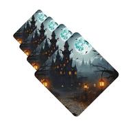 Gloomy Castle And Witch Car Air Fresheners 4 Pcs Square Hanging Car Air Freshener Fragrance Scented Cards Auto Mirror Pendant Aromatherapy Tablets For Car Home Office Closet Bathroom