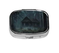 Gloomy Mansion Forest Scene Pattern Pill Case Pill Box Travel Pill Organizer Small Square Medicine Box for Purse & Pocket Gifts