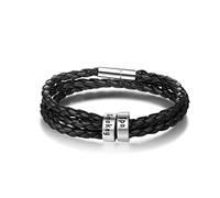 Glooraca Mens Leather Bracelets Personalised Name Engraved Bracelet Leather Braid Bracelet Gifts for Men Dad Husband Grandpa Boyfriends 1-6 Names (2 Name)