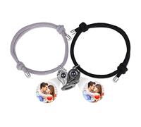 Glooraca Personalised Photo Bracelet With Picture inside Custom Matching Couples Bracelets for His and Her Photo Projection Couples Bracelets Gifts for Women Men (Style 2)