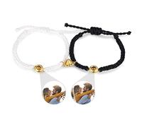 Glooraca Personalised Photo Bracelet With Picture inside Custom Matching Couples Bracelets for His and Her Photo Projection Couples Bracelets Gifts for Women Men (Style 1)