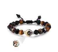 Glooraca Tiger Eye Beads Bracelets Personalised Photo Projection Bracelet for Men Custom Bracelets with Picture inside Personalised Gifts for Dad Husband Boyfriend (Style 7)